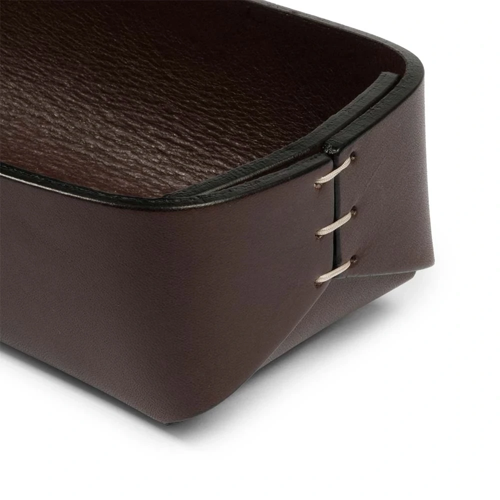 Pen Tray Stitch, leather, narrow, dark brown