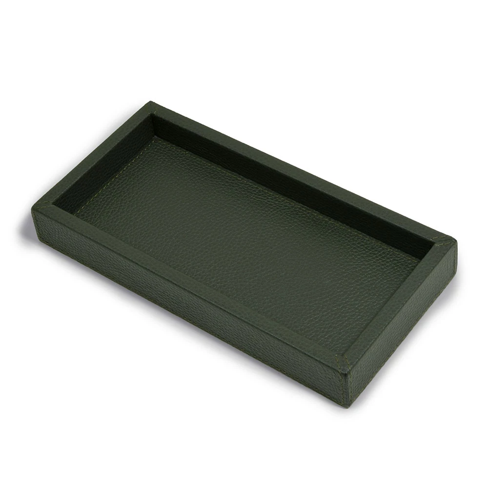 Leather tray, deer leather, 24 x 12 cm, dark green