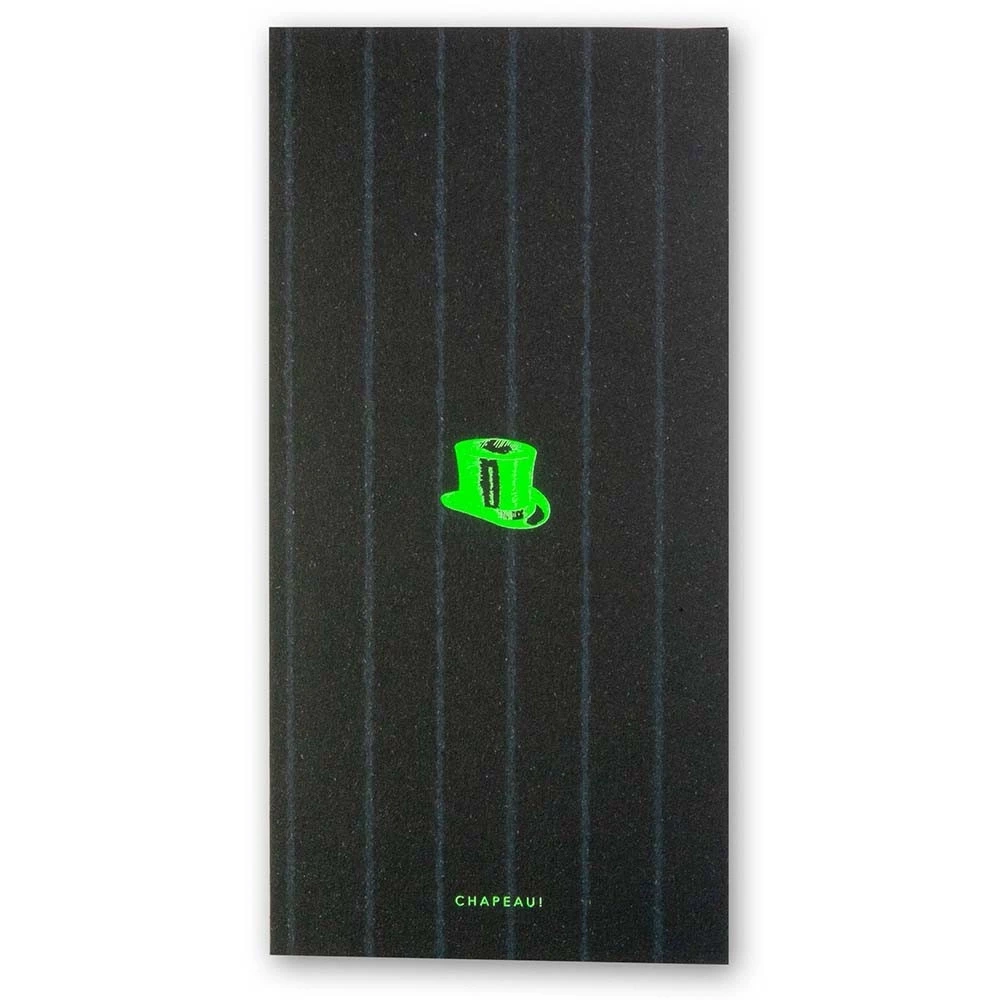 Greeting card chapeau on pinstripes