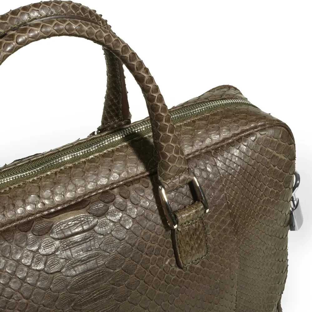 Briefcase, python leather, olive green