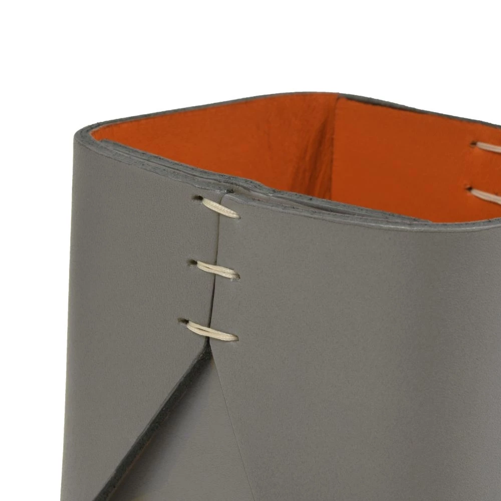 Pen Holder Stitch, leather, square, grey/orange