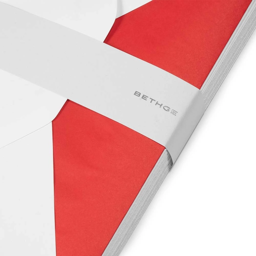25 long DIN envelopes, Smooth White, red silk lining