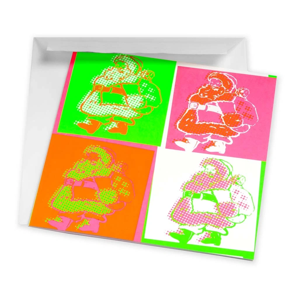 Christmas card little santa pop art neon