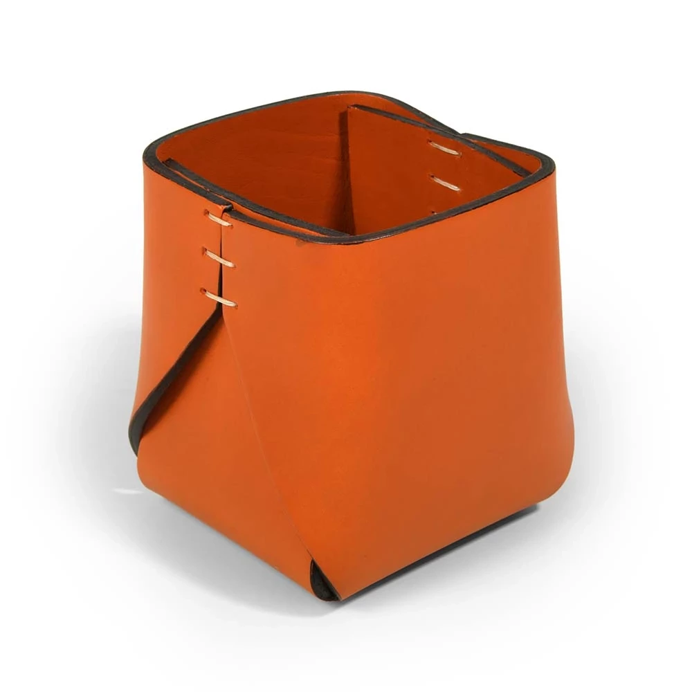 Pen Holder Stitch, leather, square, orange