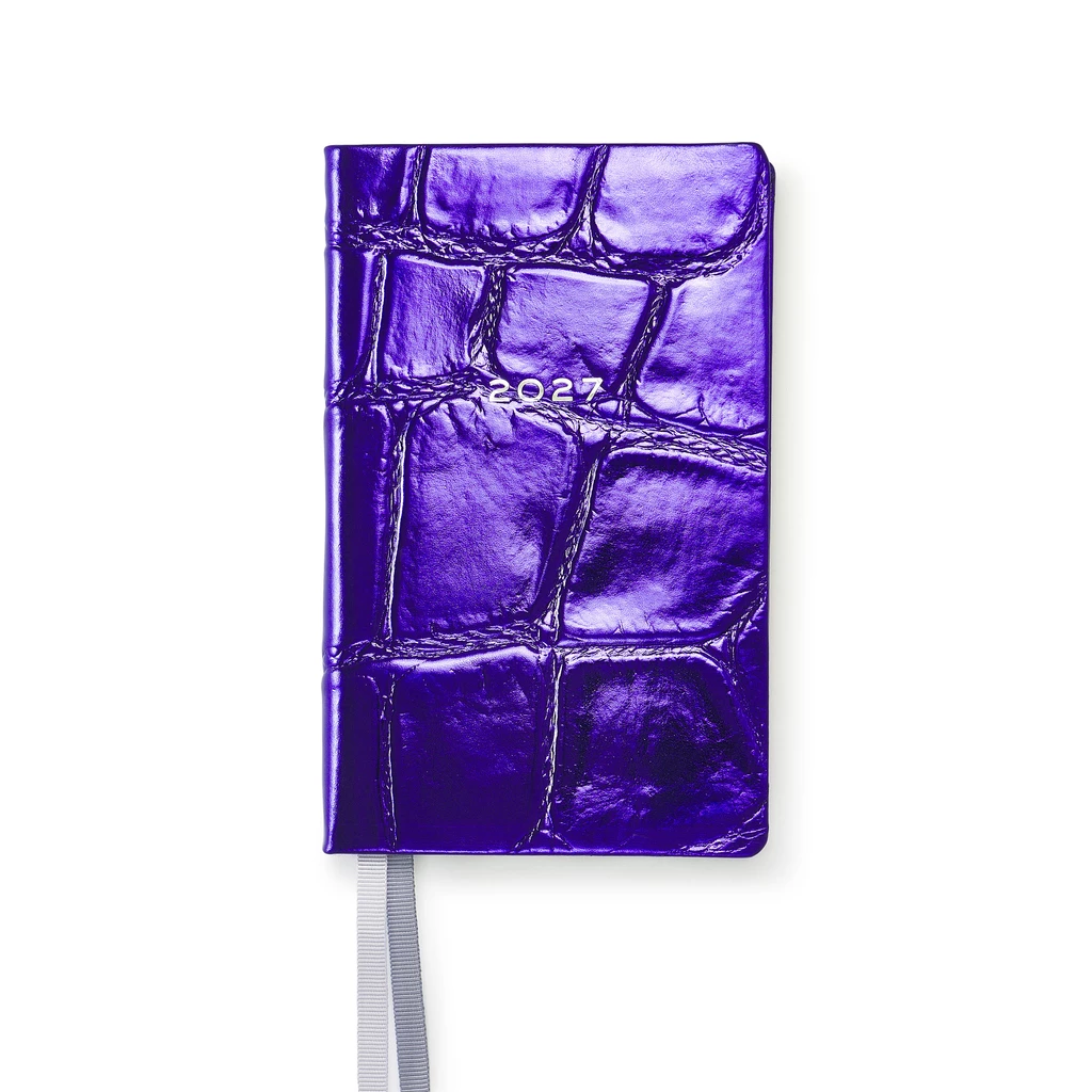 Weekly Planner 8-Days-a-Week 2027 - Week on 2 Pages - Leather - Violet - 8.5 x 14 cm