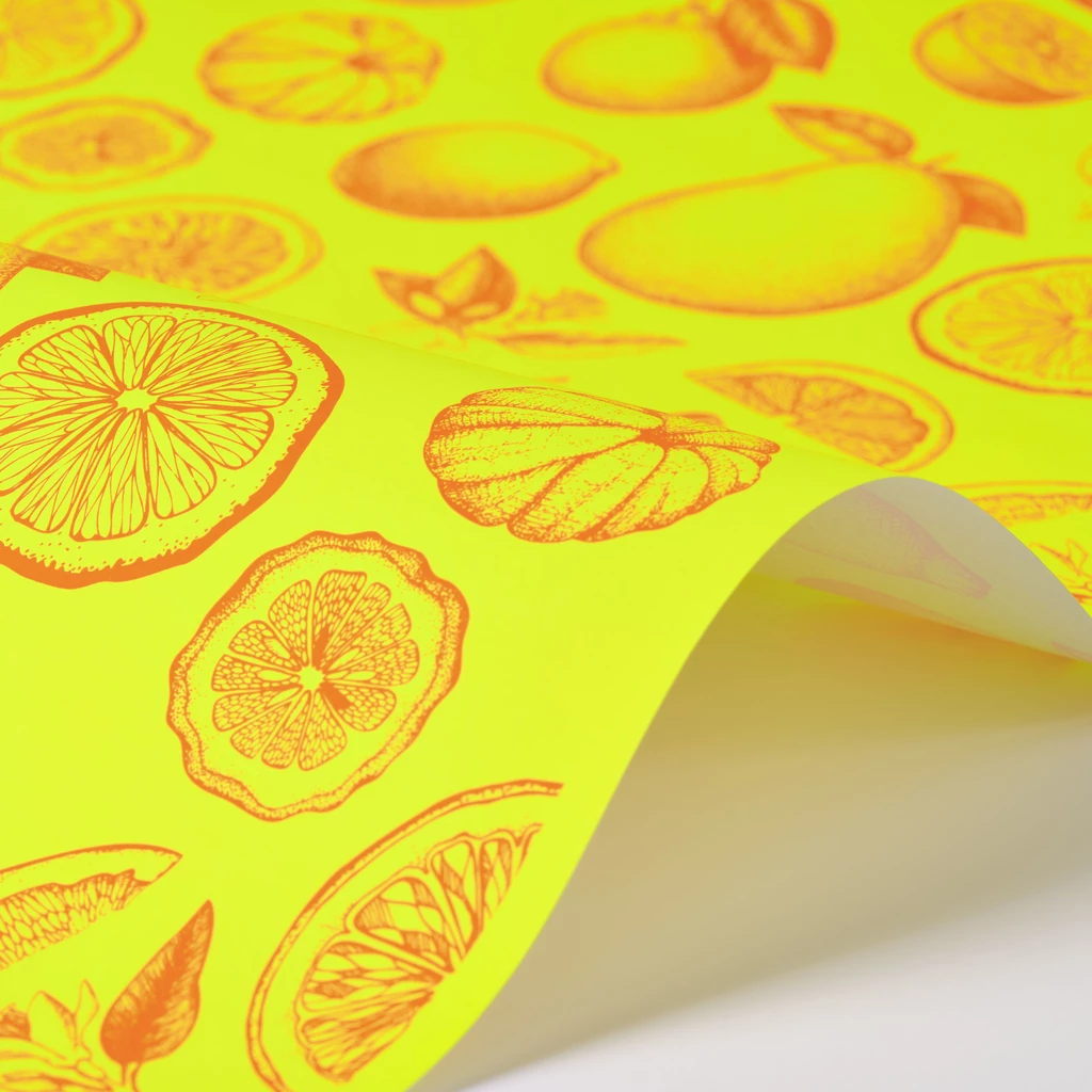 Wrapping paper citrus yellow 50  x 70 cm, 3 sheets