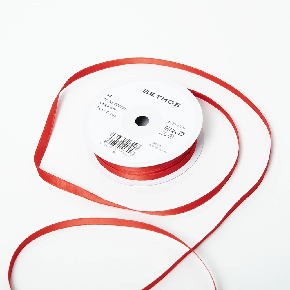 Satin ribbon, Width 6mm, Red