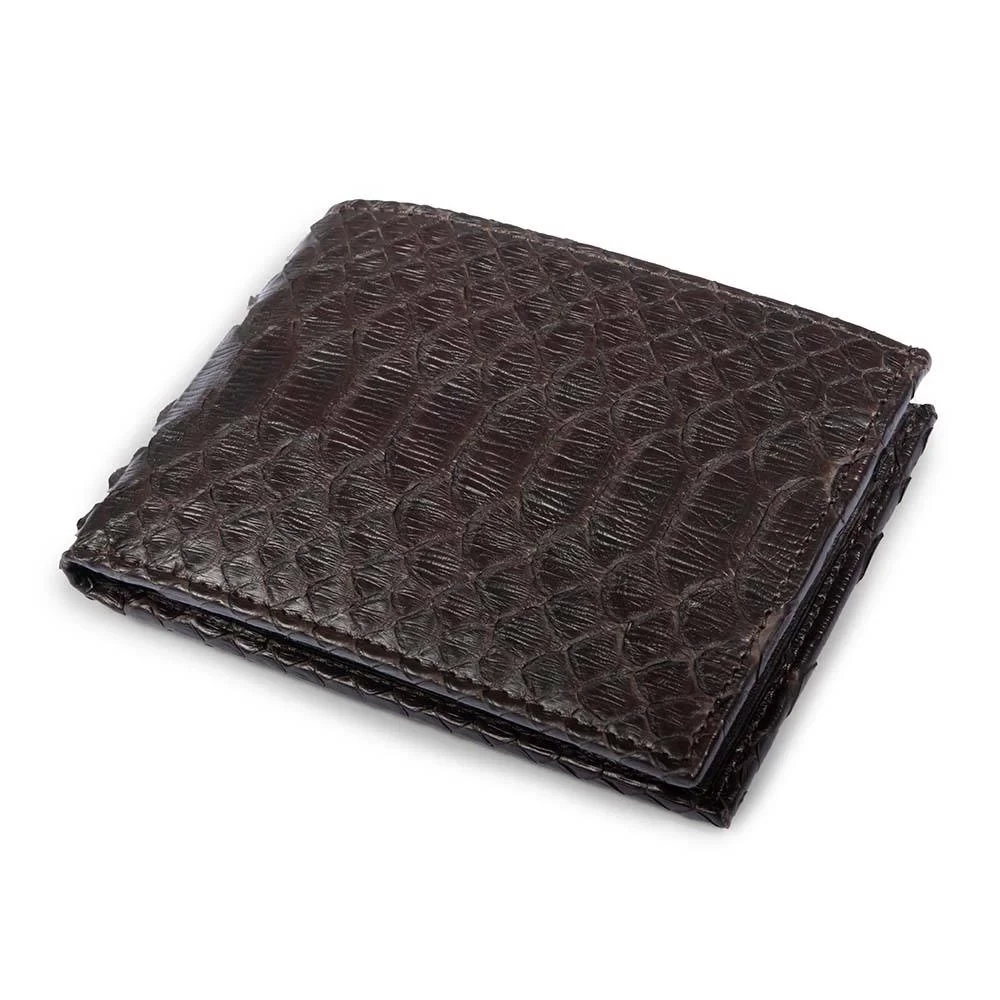 Wallet with Coin Pocket, python leather, wide, brown