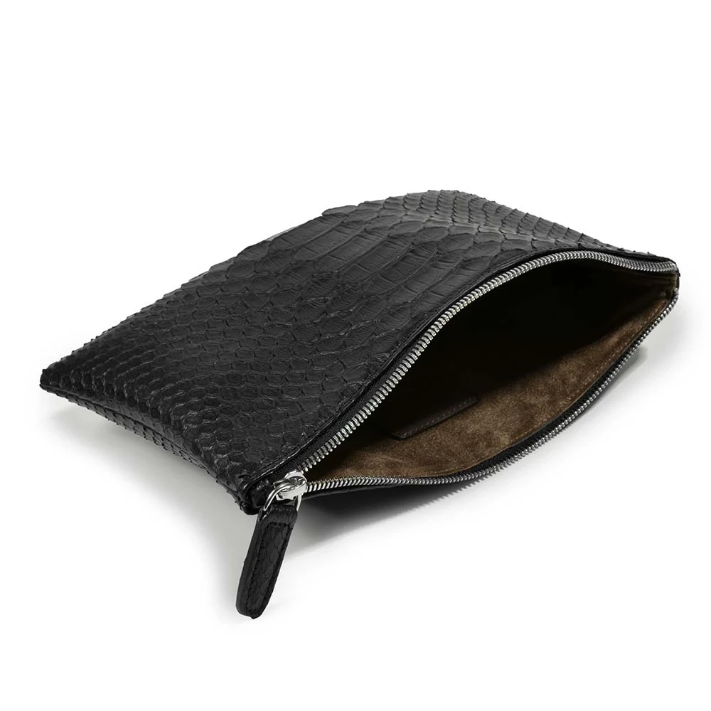 Pouch with Zip, python leather, small, black/white
