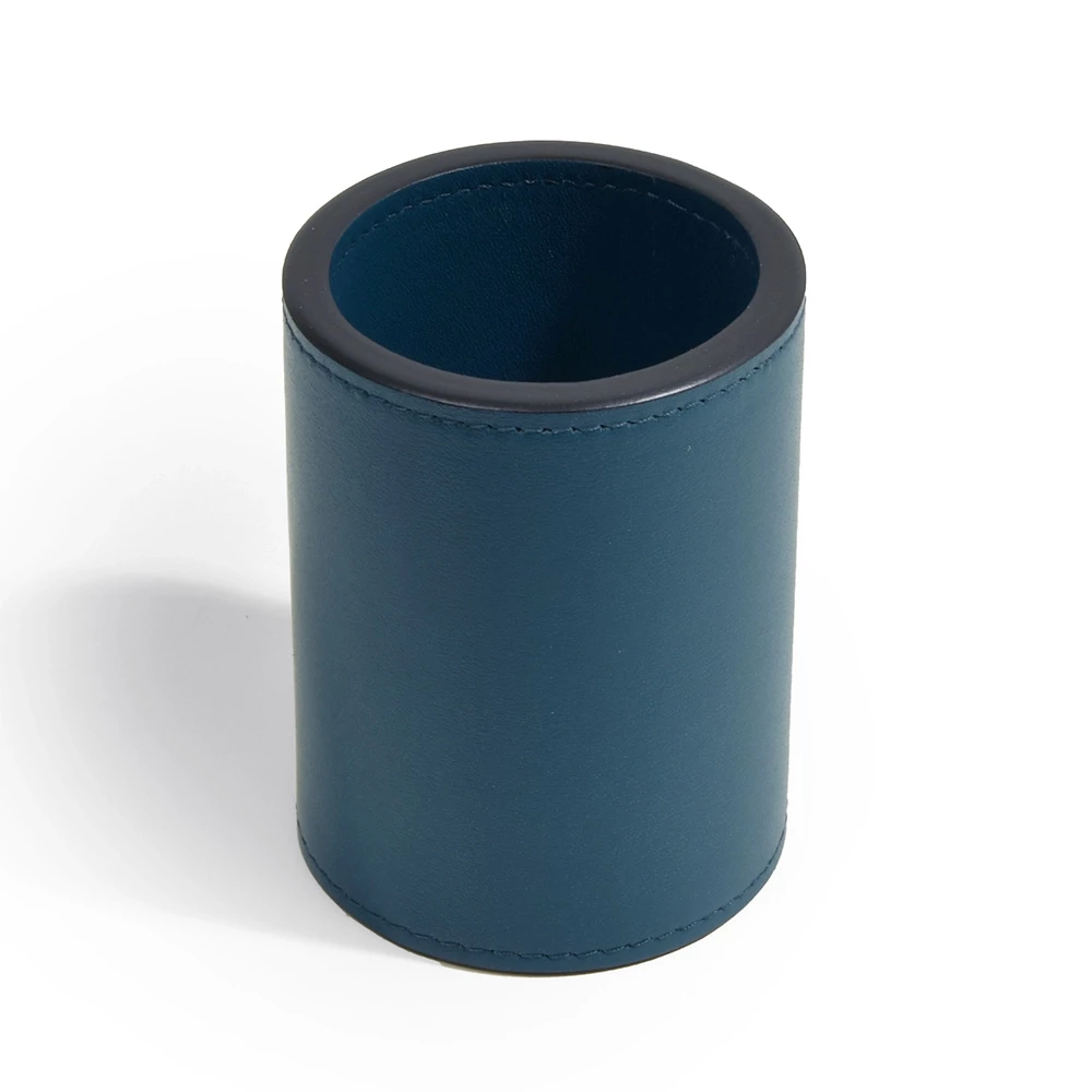Round pen cup, nappa leather, H 10 cm, D 7.5 cm, petrol