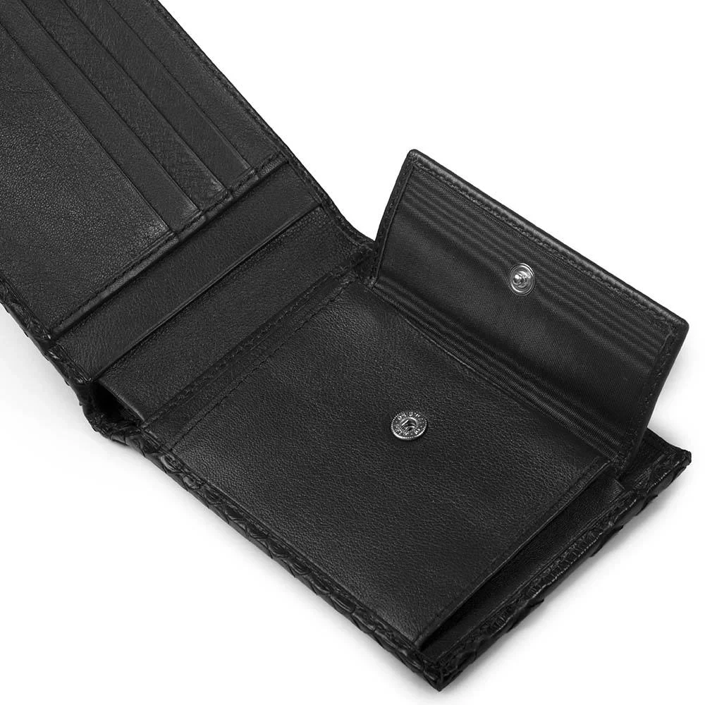 Wallet with Coin Pocket, python leather, wide, black