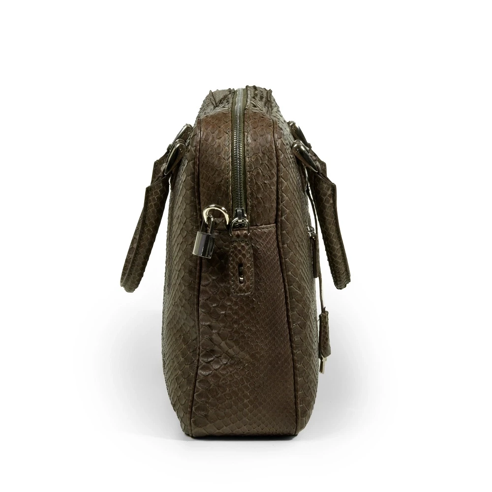 Briefcase, python leather, olive green