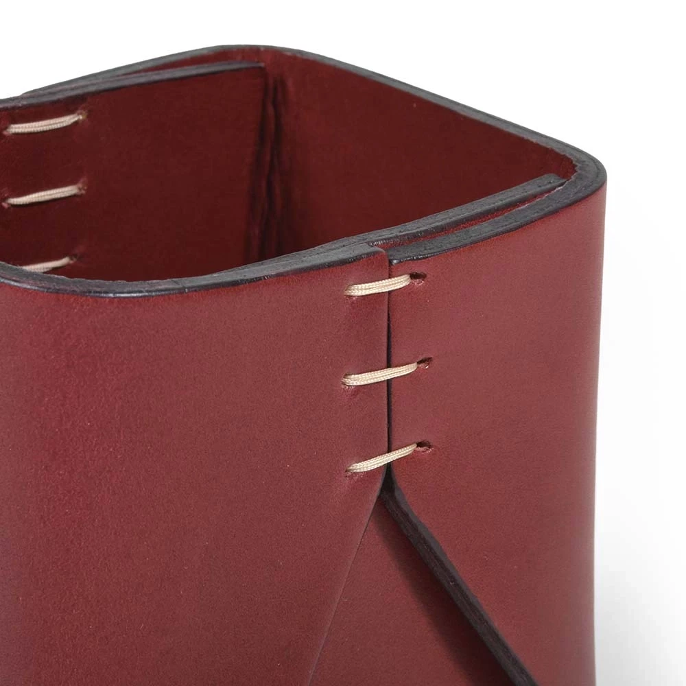 Pen Holder Stitch, leather, square, burgundy