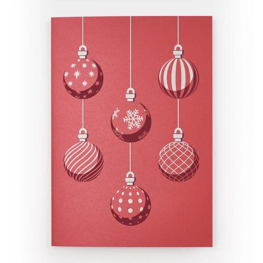 Silver Christmas Baubles on Red Christmas Card (A5)