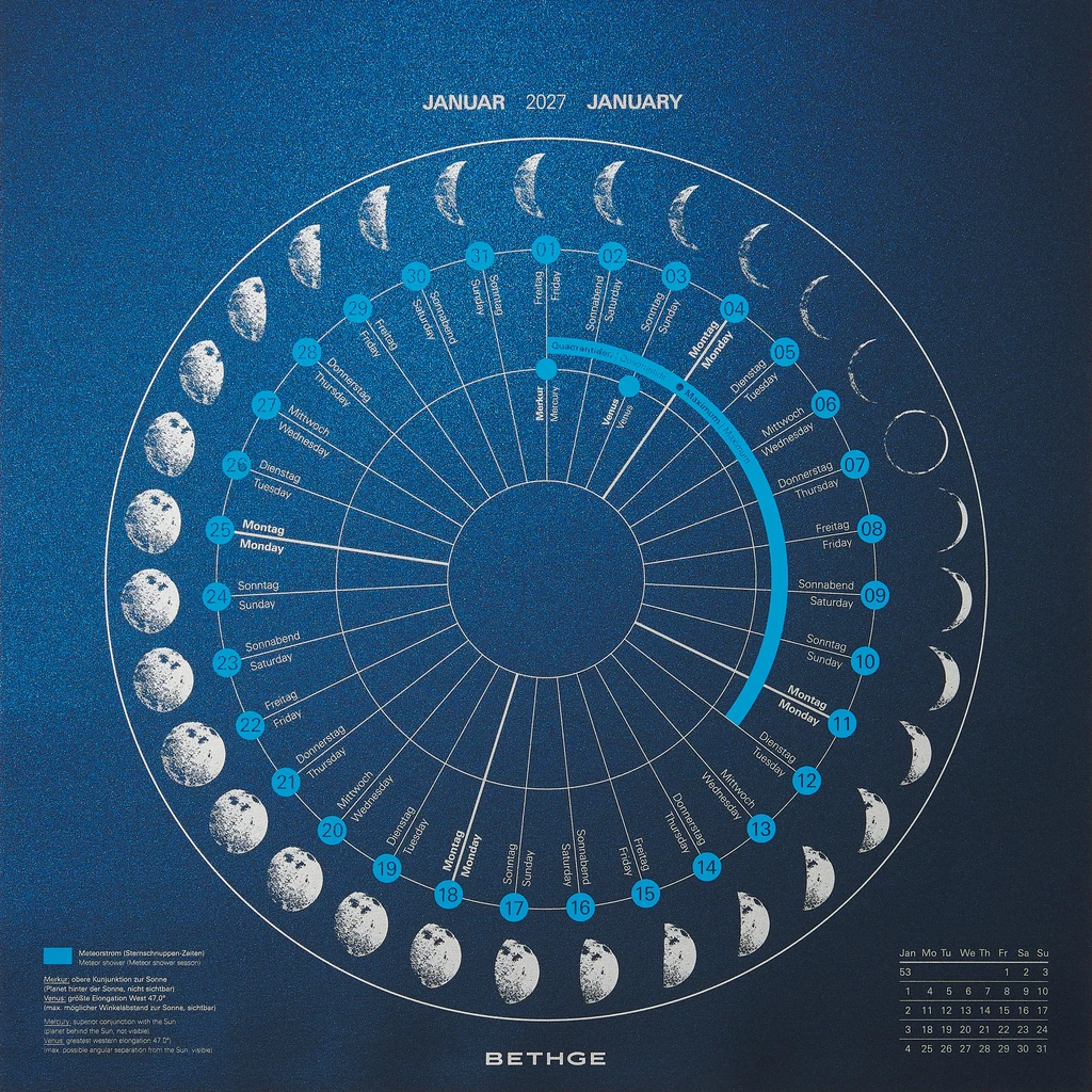 Wall calendar 2027 – Moon Phases, screen print 