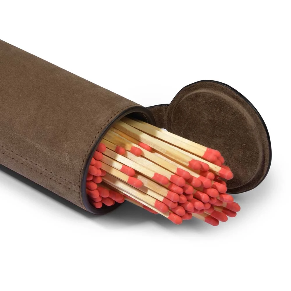 Suede Leather Matchbox Case – Walnut