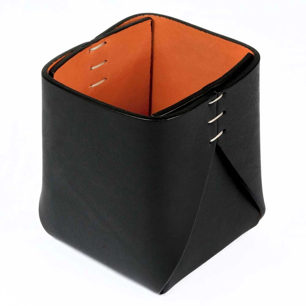 Pen Holder Stitch, leather, square, black/orange