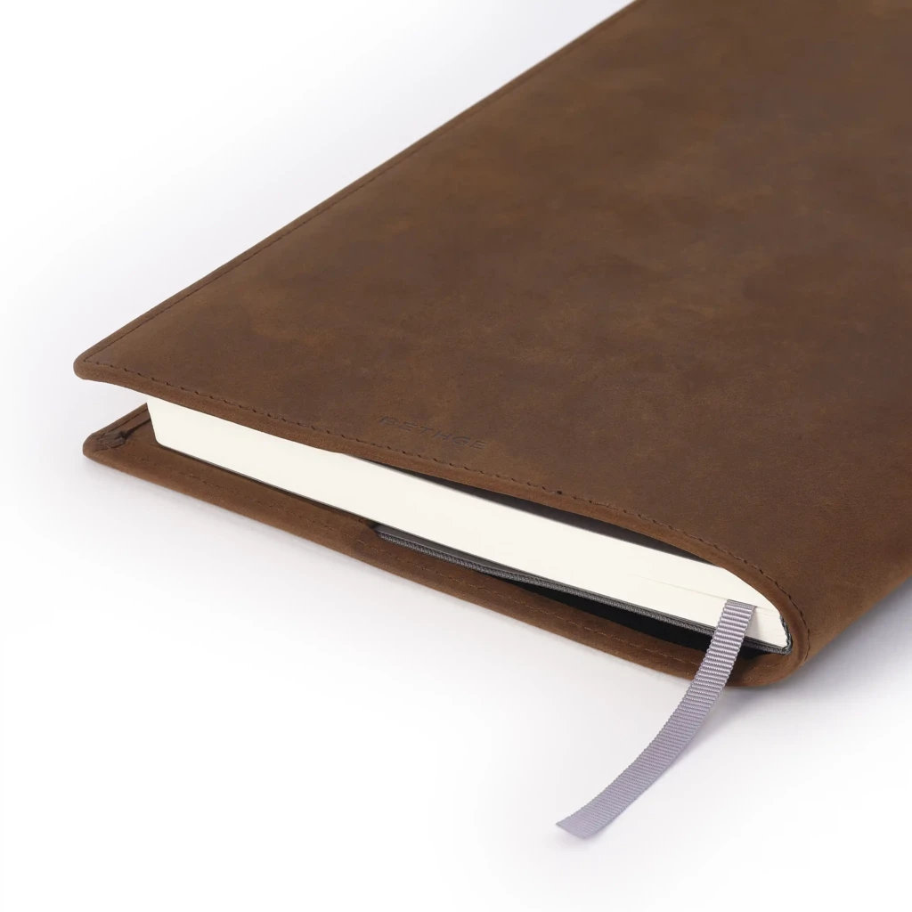 Book cover for DIN A5 books, leather, tobacco