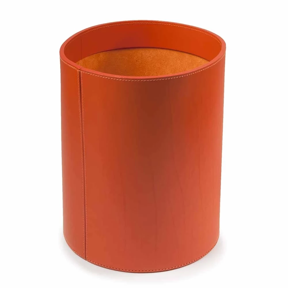 Round wastepaper bin, leather, H 30 cm, D 24 cm, orange