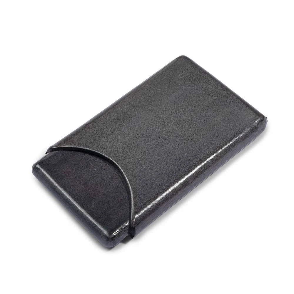 Business Card Holder, leather, 6.5x10 cm, grey