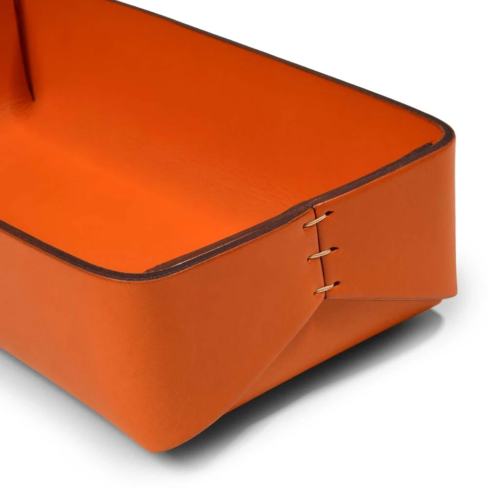 Pen Tray Stitch, leather, wide, orange