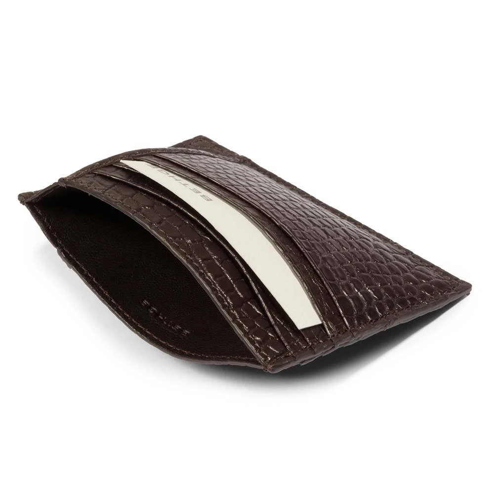 Card Wallet flat, 8 cc, alligator leather, dark brown