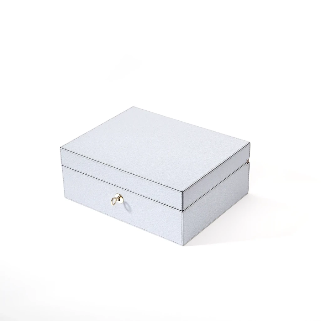 Jewellery Box, walnut/leather, lilac