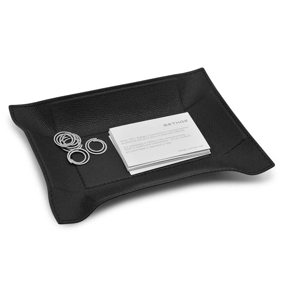 Valet tray rectangular, leather, 21 x 15 cm, black