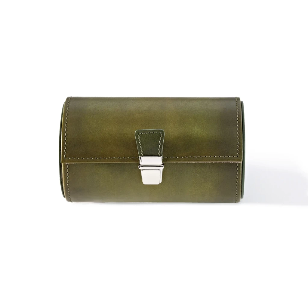 Watch Roll Case, 2 Watches Porto Cervo, leather, olive green