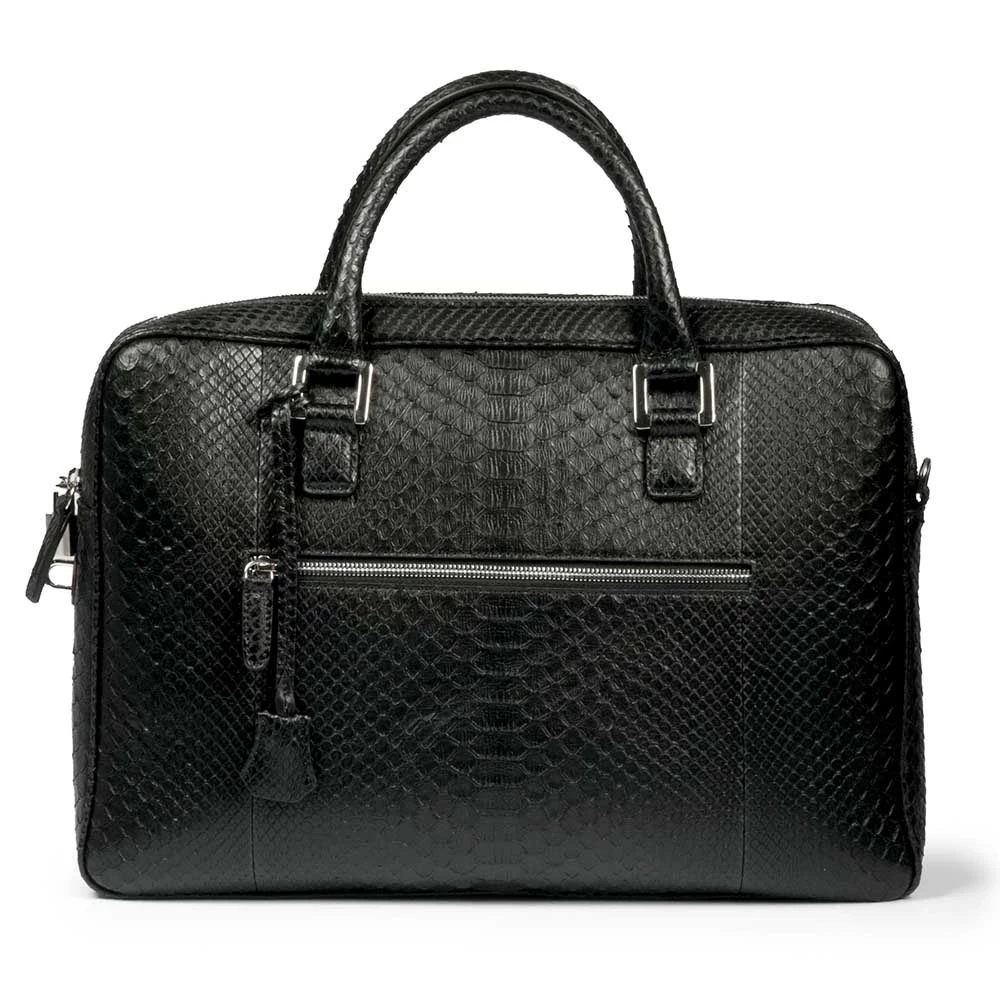 Briefcase, python leather, black
