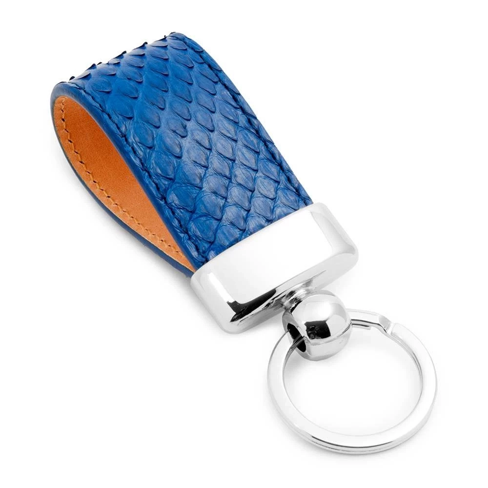 Key Ring, python leather, blue