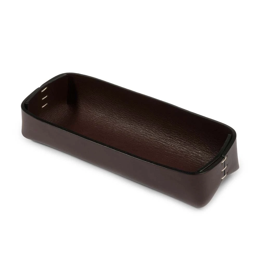 Pen Tray Stitch, leather, narrow, dark brown