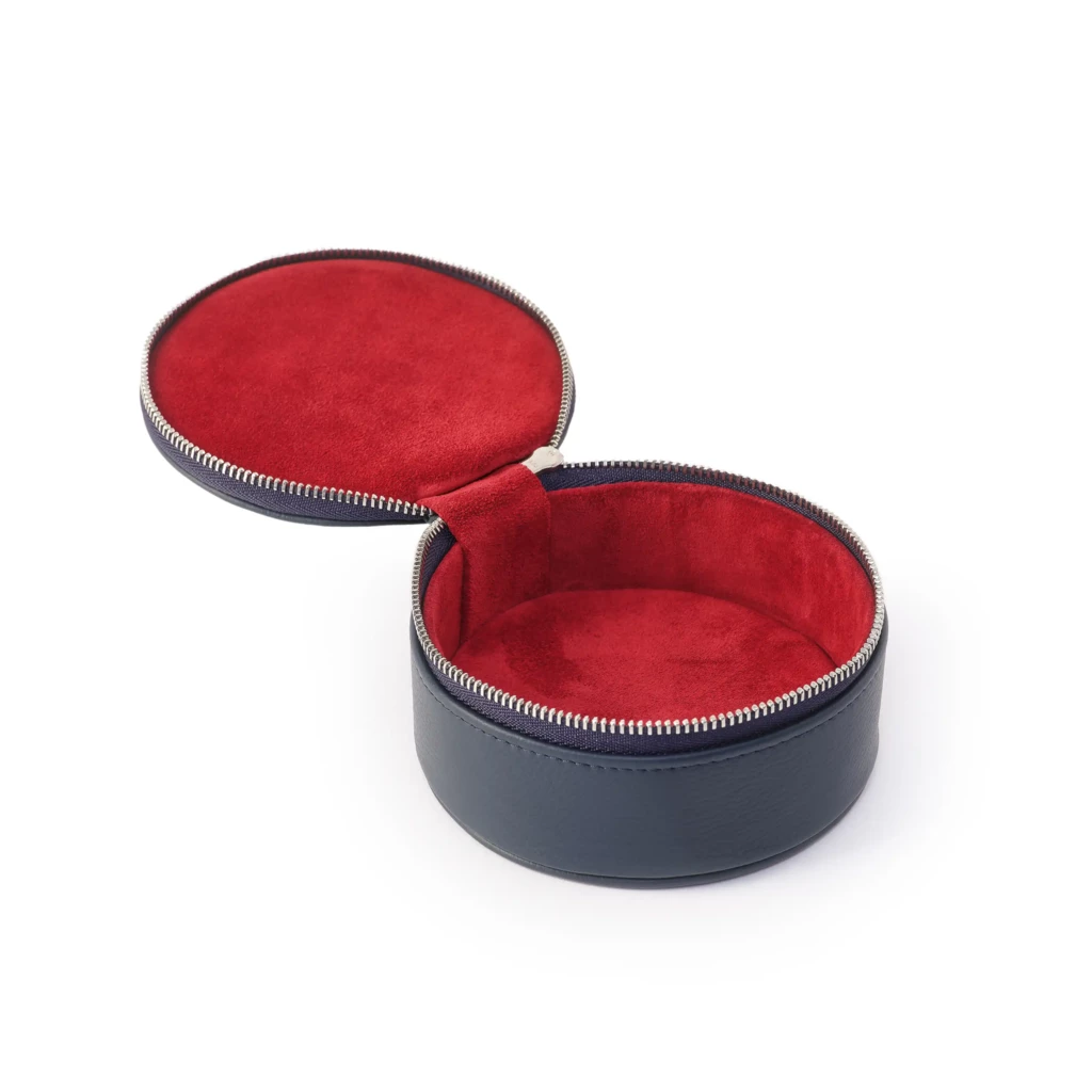 Jewellery case, Collection 1977, leather, blue