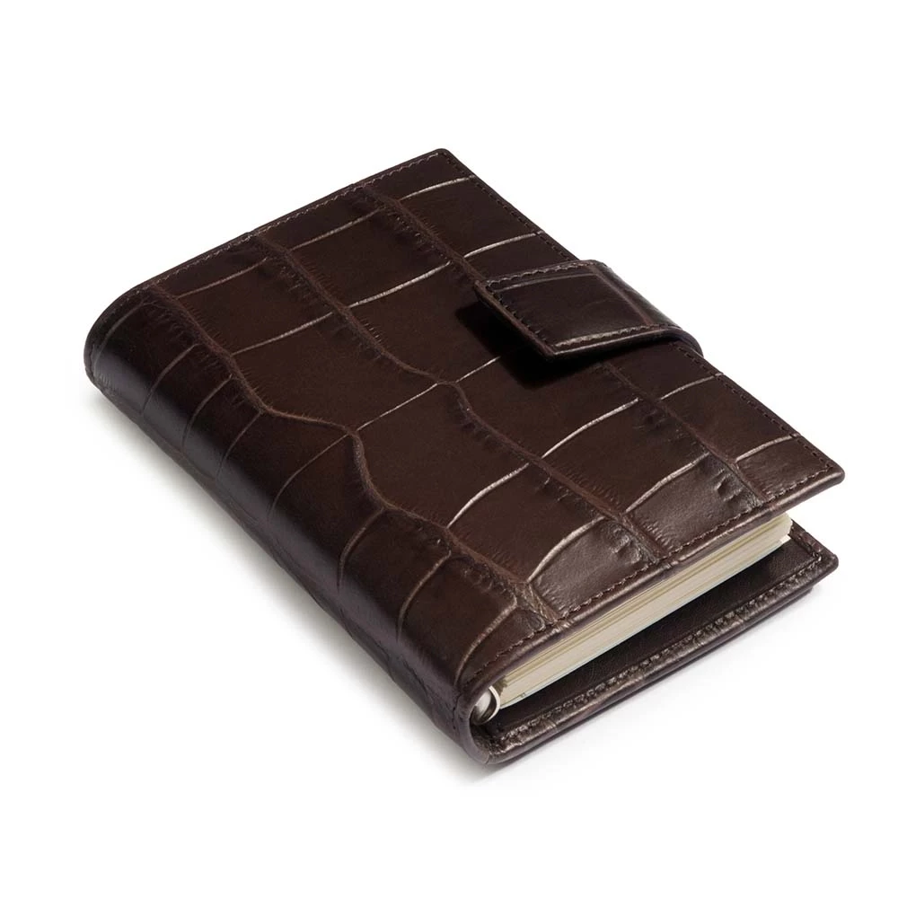 Pocket Planner, alligator-embossed leather, dark brown