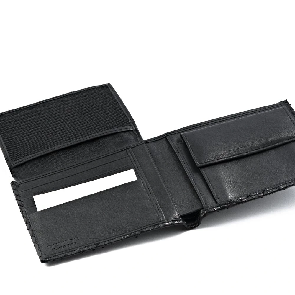 Wallet with Coin Pocket, python leather, wide, black