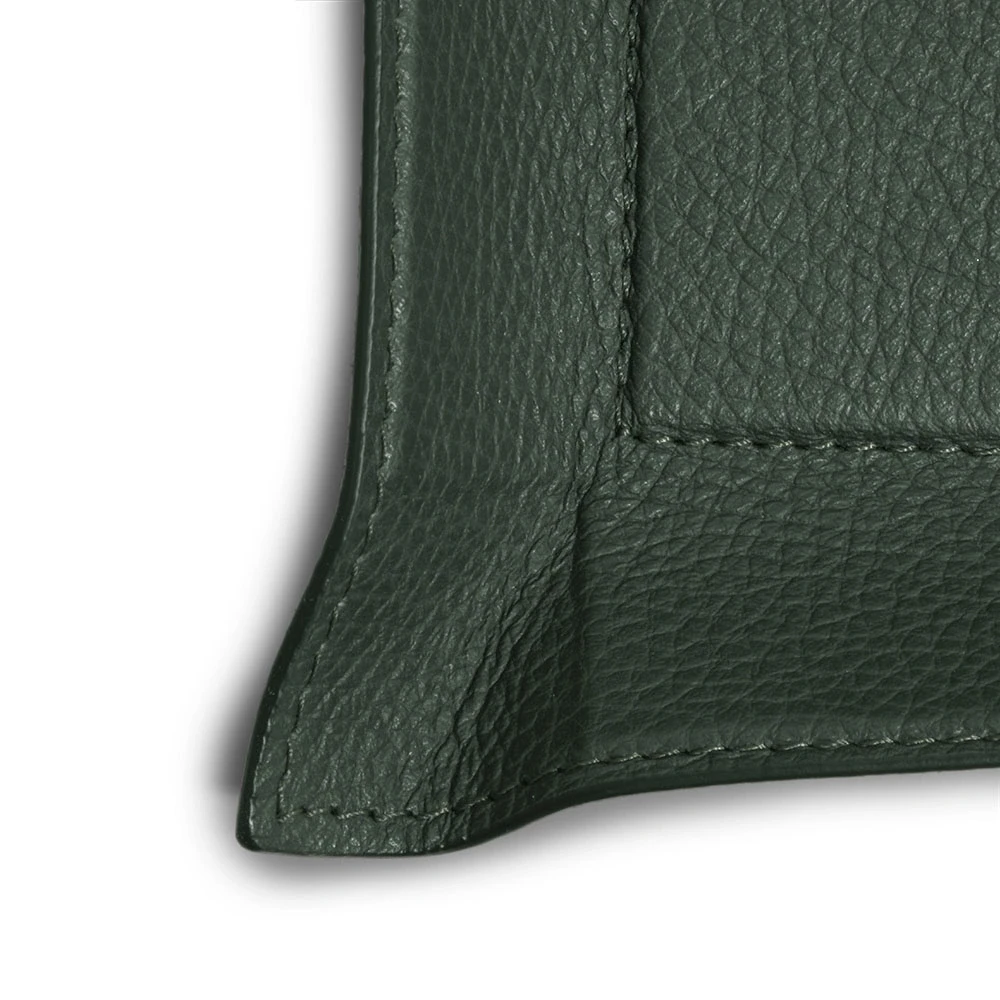 Valet tray rectangular, deer leather, 21 x 15 cm, dark green