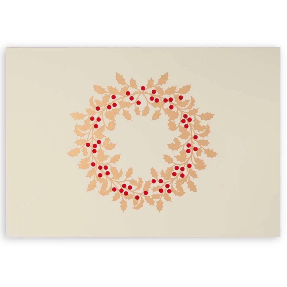 Christmas card holly circle pure sand
