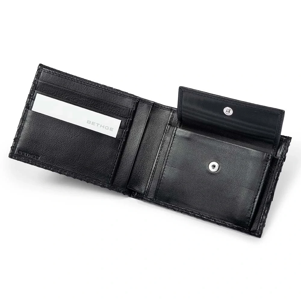 Wallet with Coin Pocket, python leather, wide, black