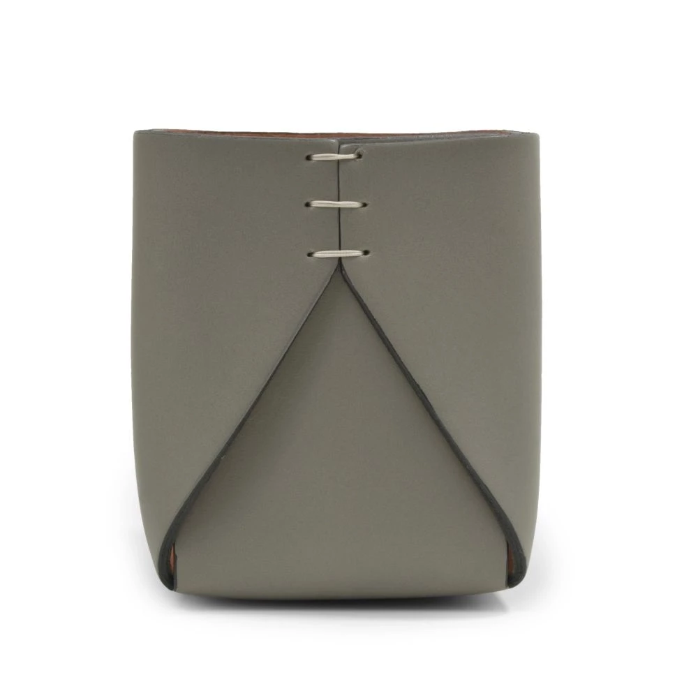 Pen Holder Stitch, leather, square, grey/orange