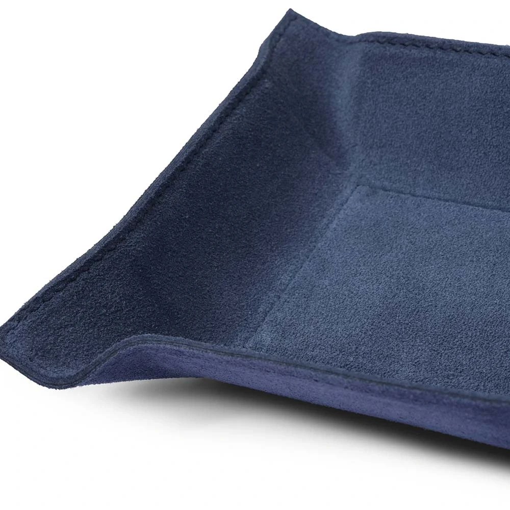 Valet tray rectangular, suede leather, 21 x 15 cm, royal blue