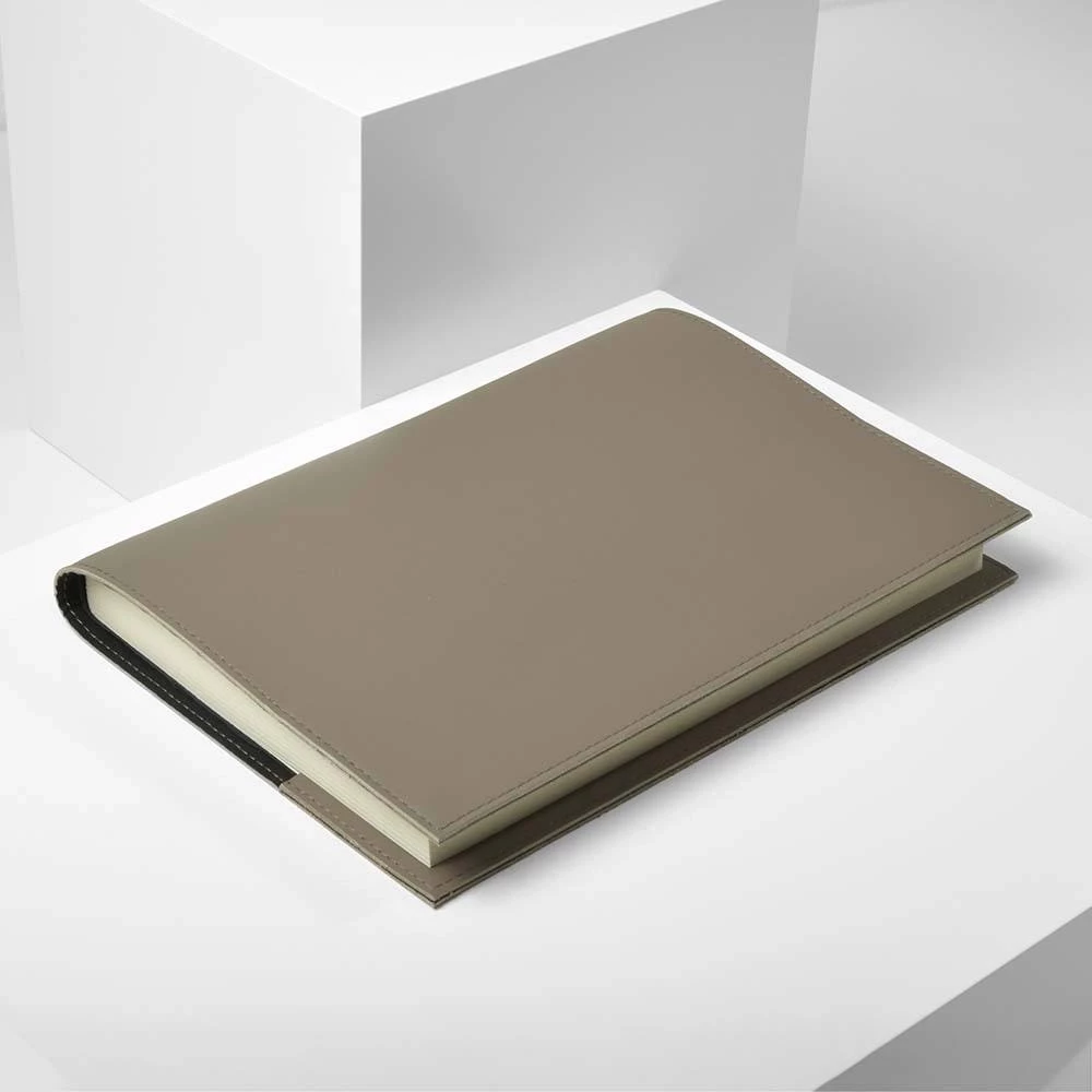 Book cover for DIN A5 books, smooth leather, taupe