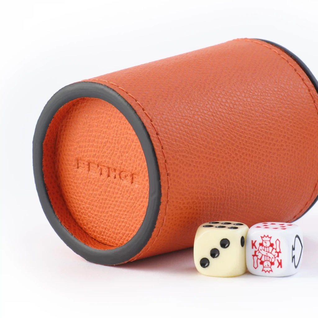 Dice Cup Shaker, leather, orange