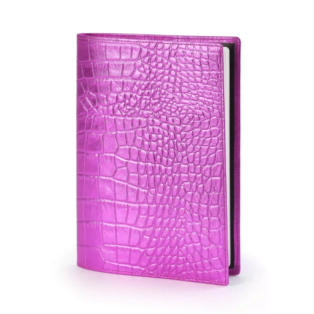 Book cover for DIN A5 books, leather, Wild Pink