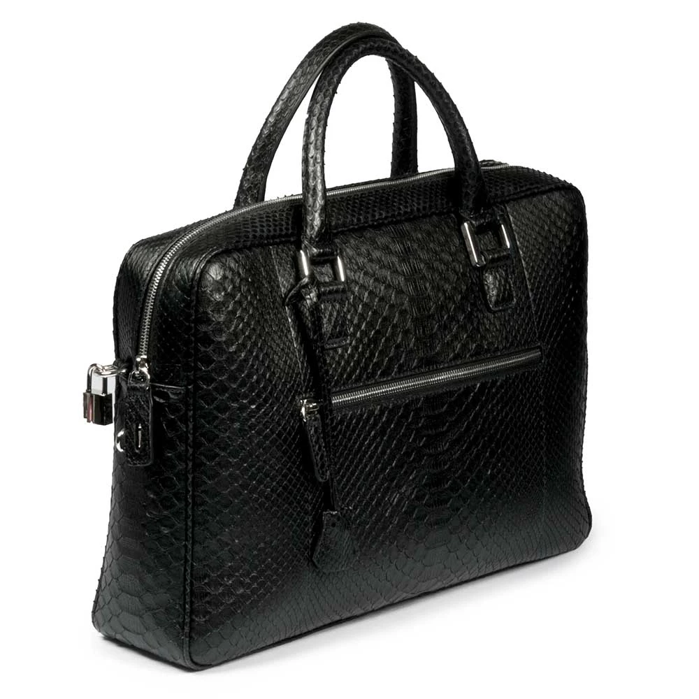Briefcase, python leather, dark brown