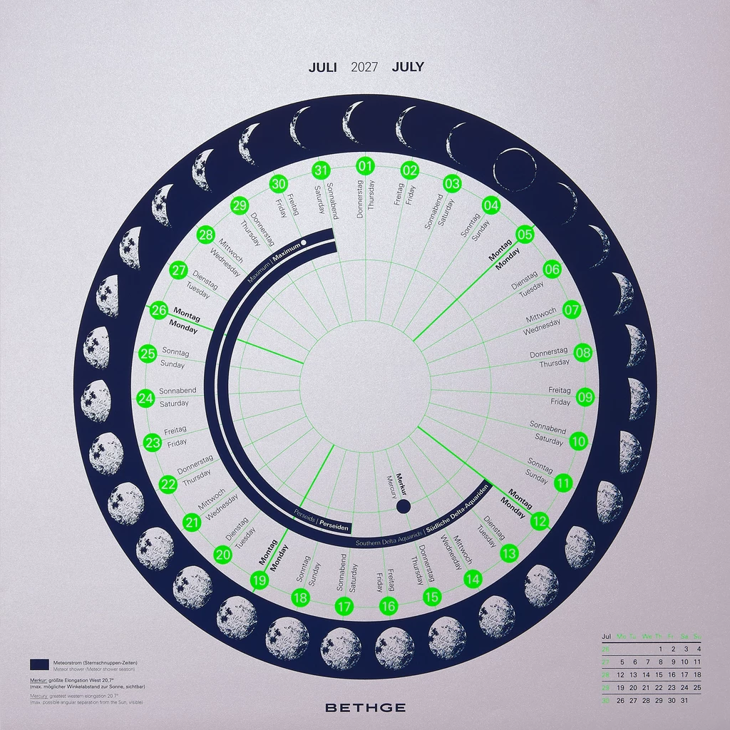 Wall calendar 2027 – Moon Phases, screen print 