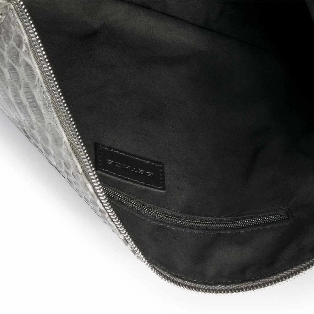 Pouch with Zip, python leather, large, grey
