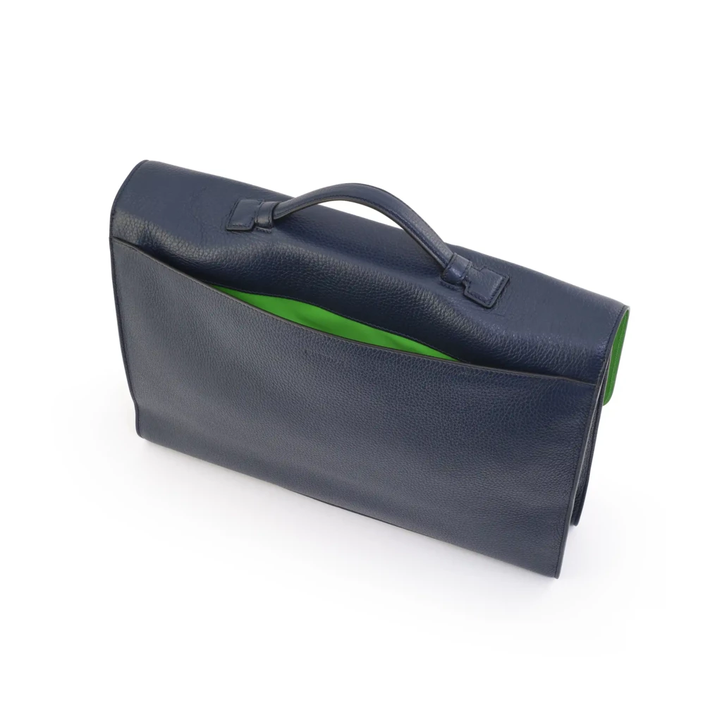 Deer leather briefcase, slim, blue