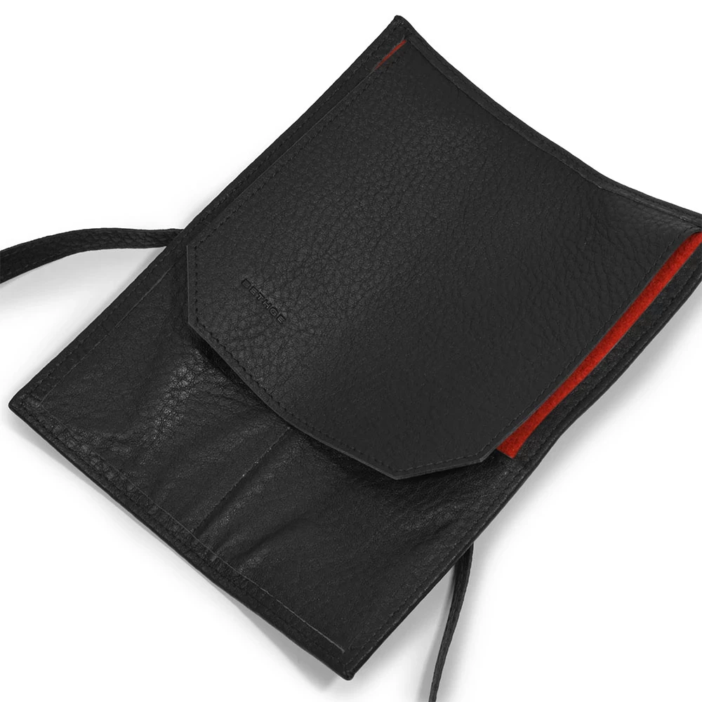 Watch Pouch with Tie Closure,  2 Watches, calf leather, black