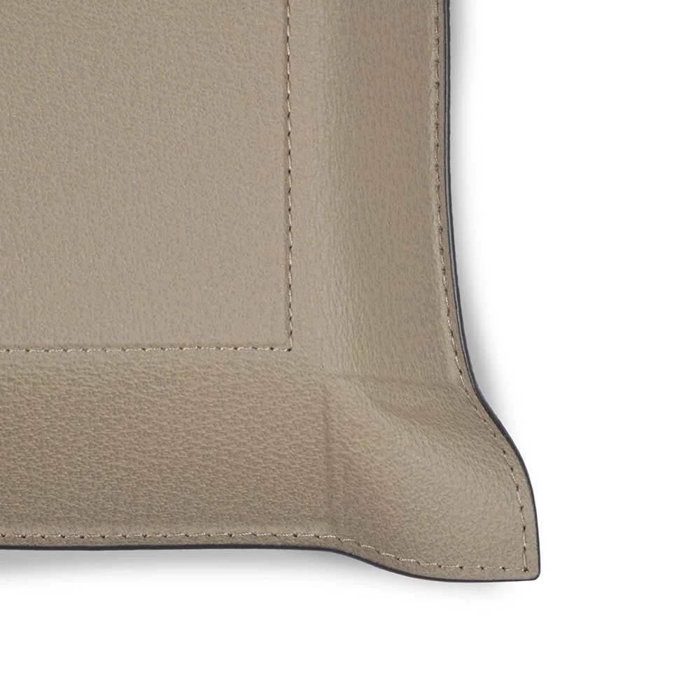 Valet tray square, boar leather, 20 x 20 cm, taupe