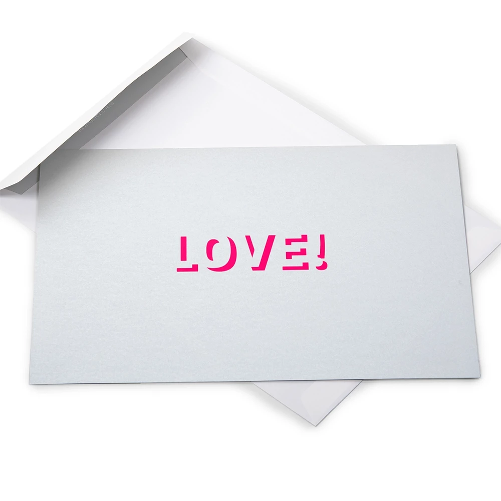 Greeting card love silhouette  pink on silver A4